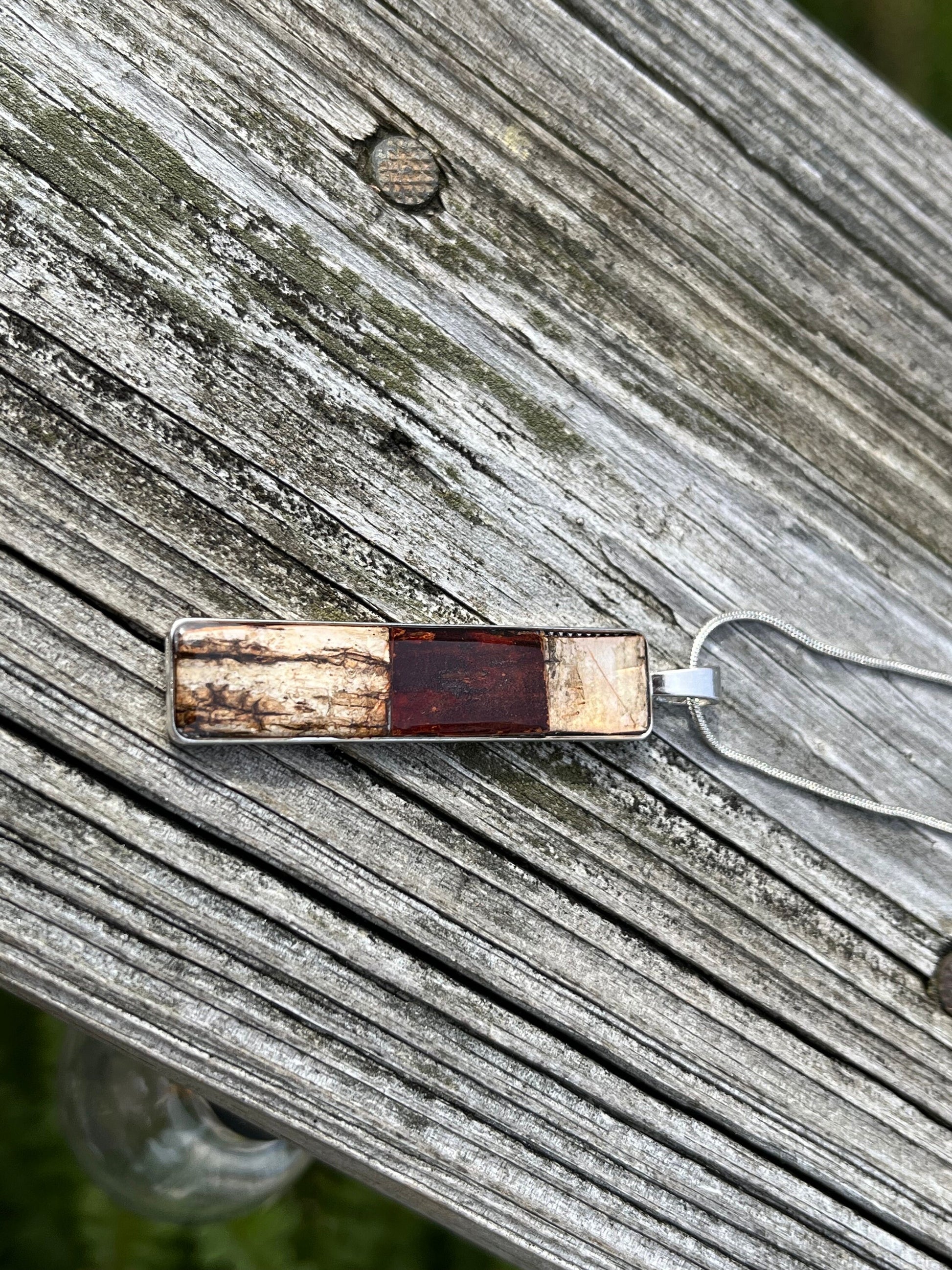 Birch Bark Necklace Skinny Light and Dark wood