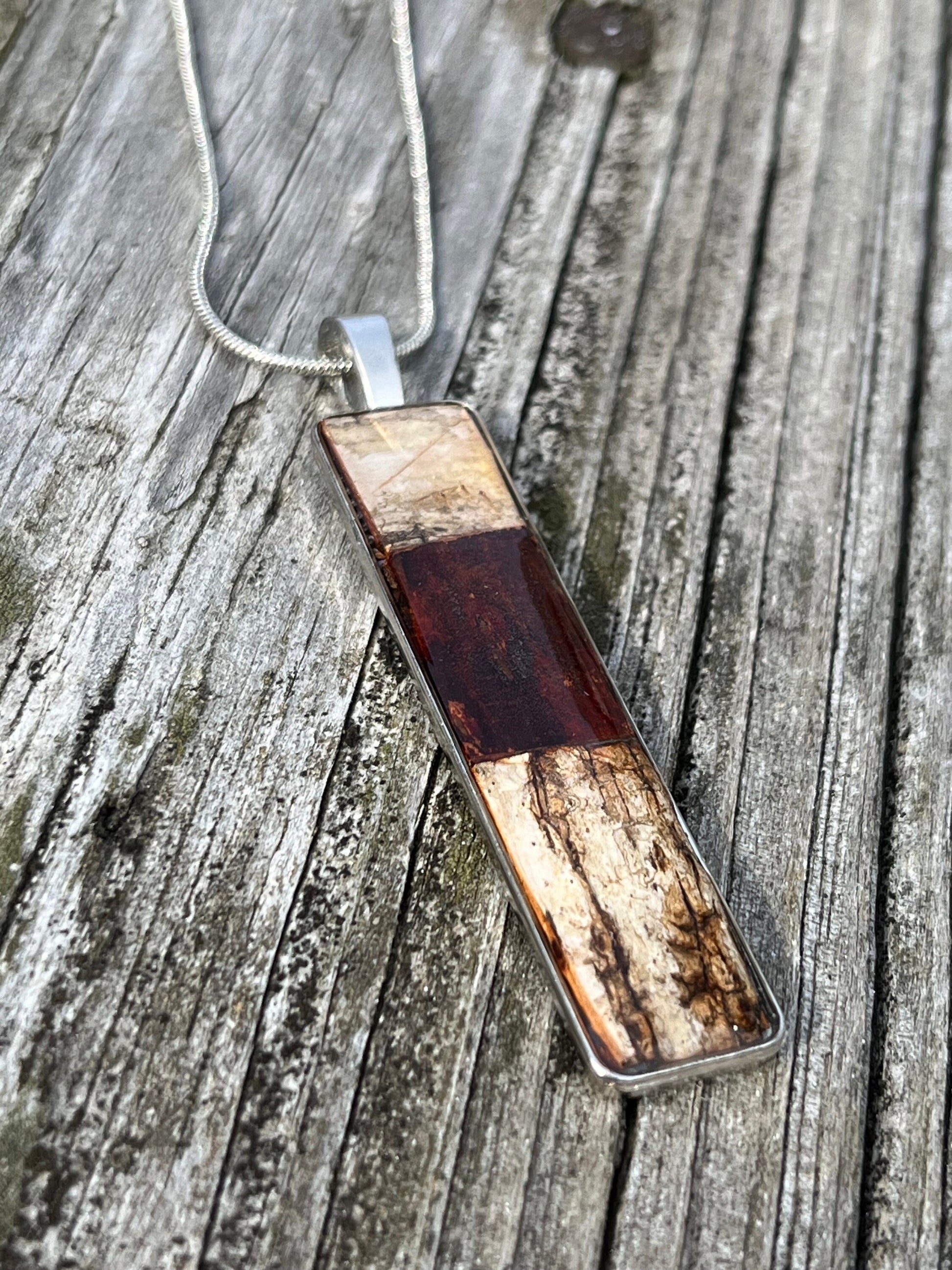 Birch Bark Necklace Skinny Light and Dark wood