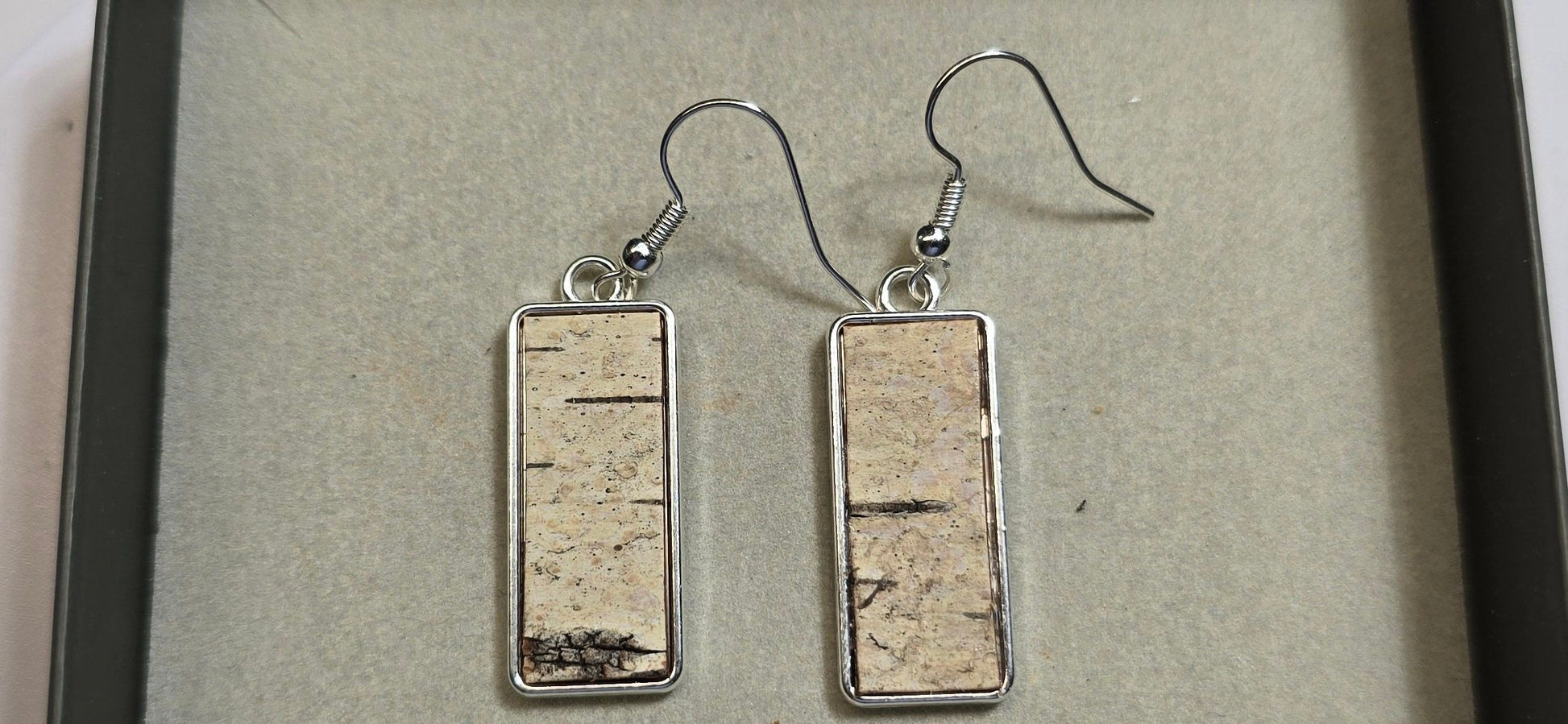 Silver Birch Bark Earrings, natural minimalist