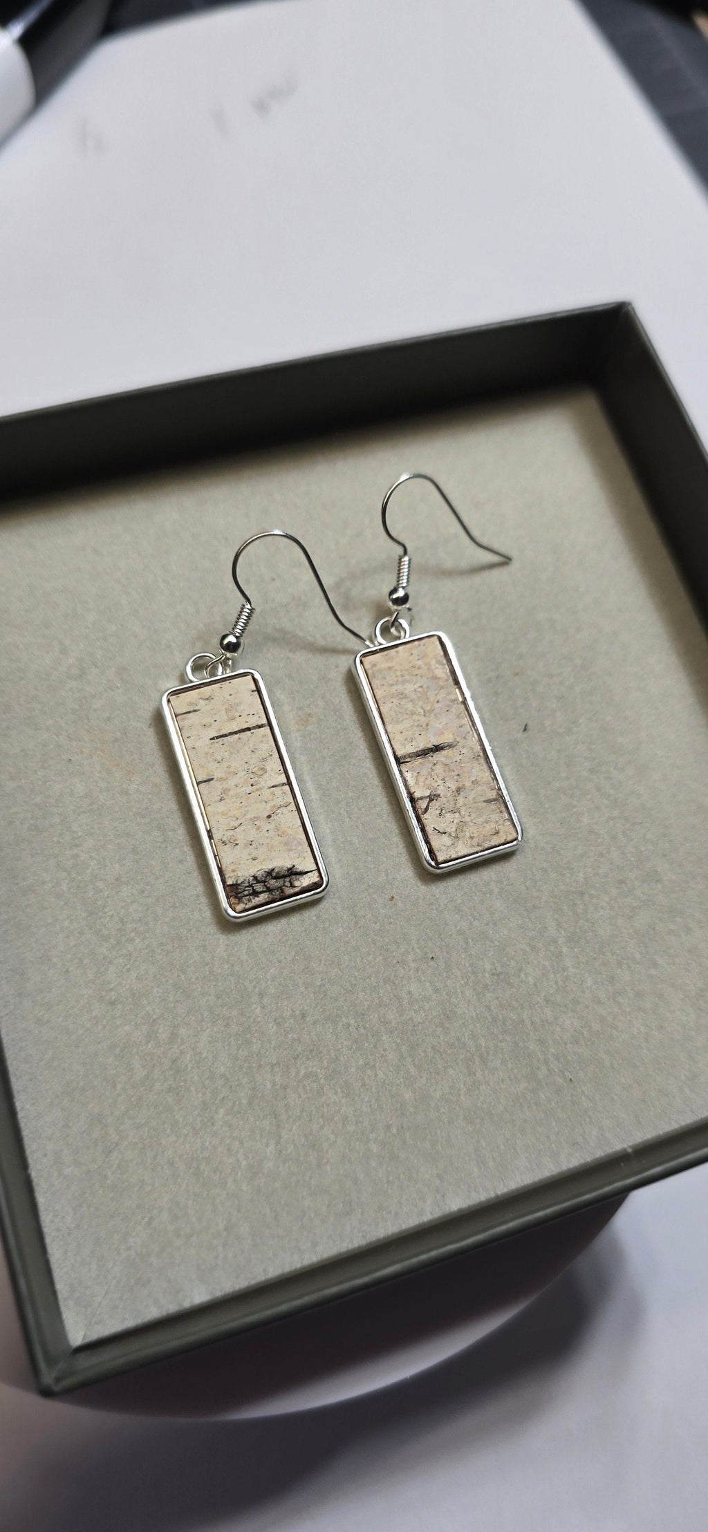 Silver Birch Bark Earrings, natural minimalist