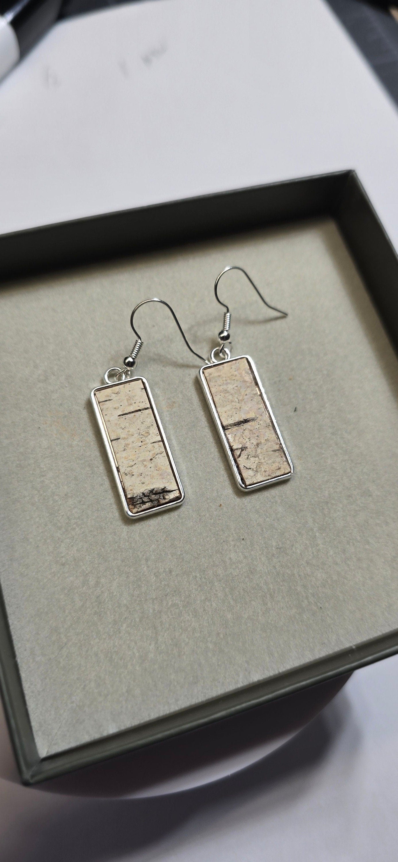 Silver Birch Bark Earrings, natural minimalist