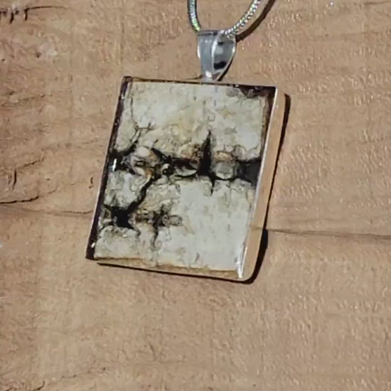 Square Sterling Silver Birch Bark Pendant Necklace