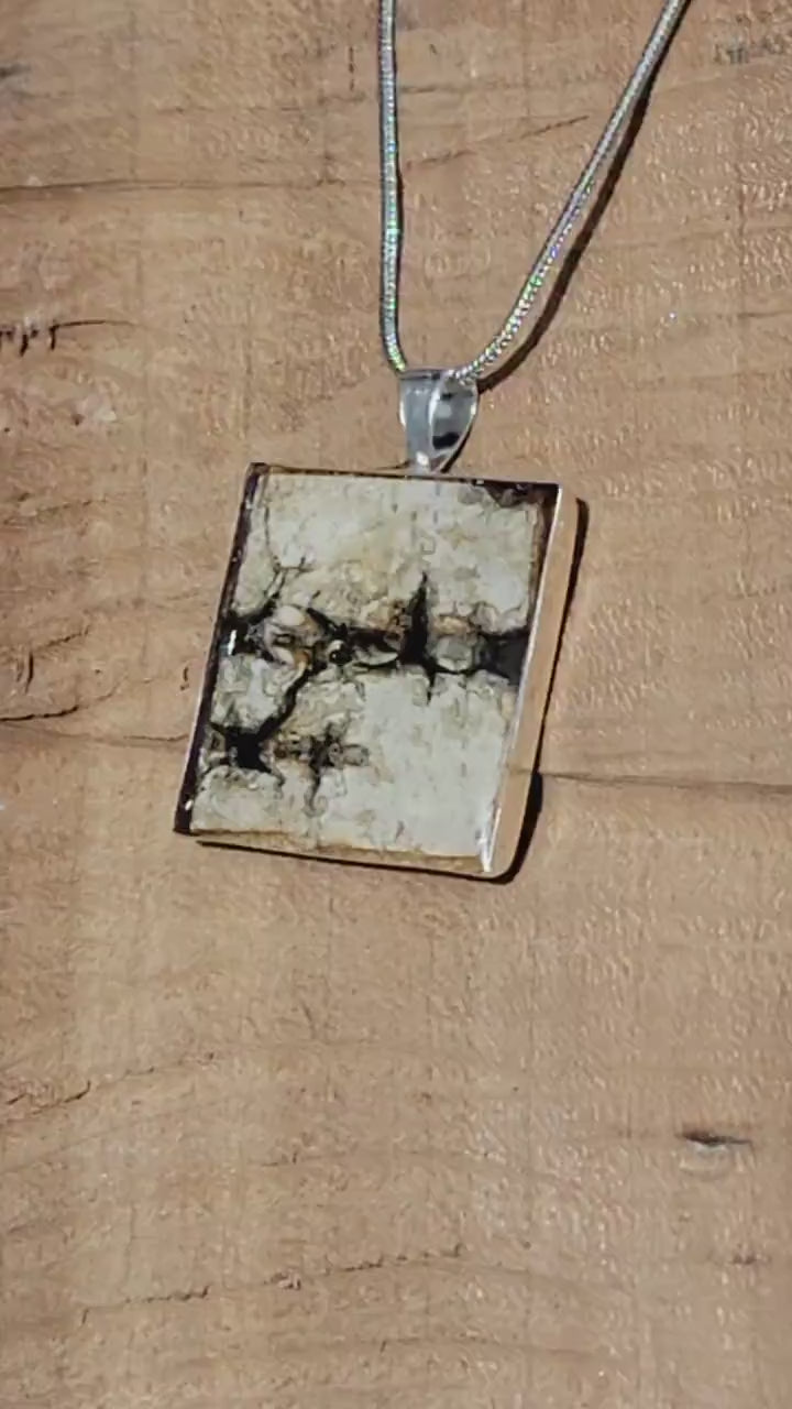 Square Sterling Silver Birch Bark Pendant Necklace