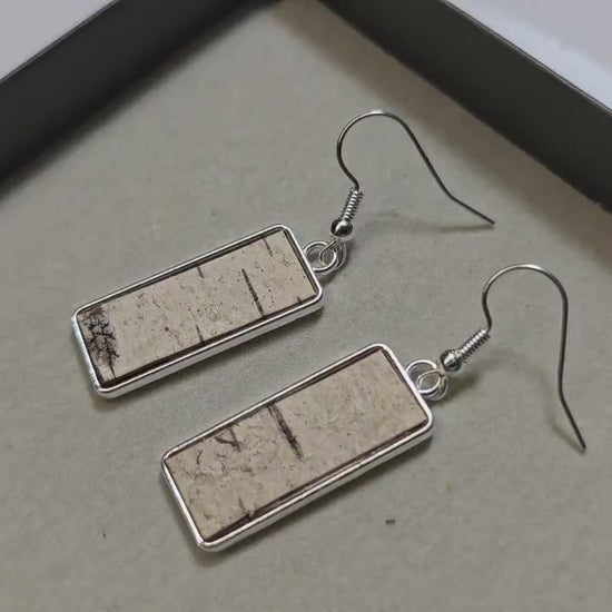 Silver Birch Bark Earrings, natural minimalist