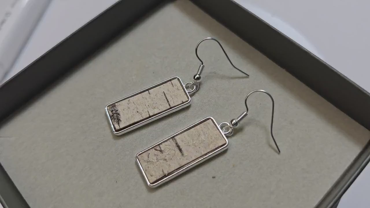 Silver Birch Bark Earrings, natural minimalist